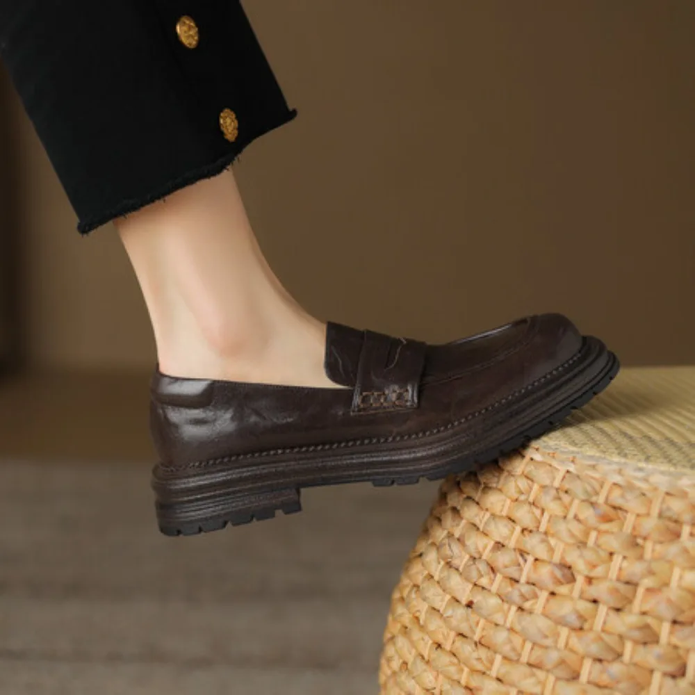 2026 Spring Women's Loafers Full-grain Sheepskin Solid Color Flat Round Toe for Office & Home Daily Wear
