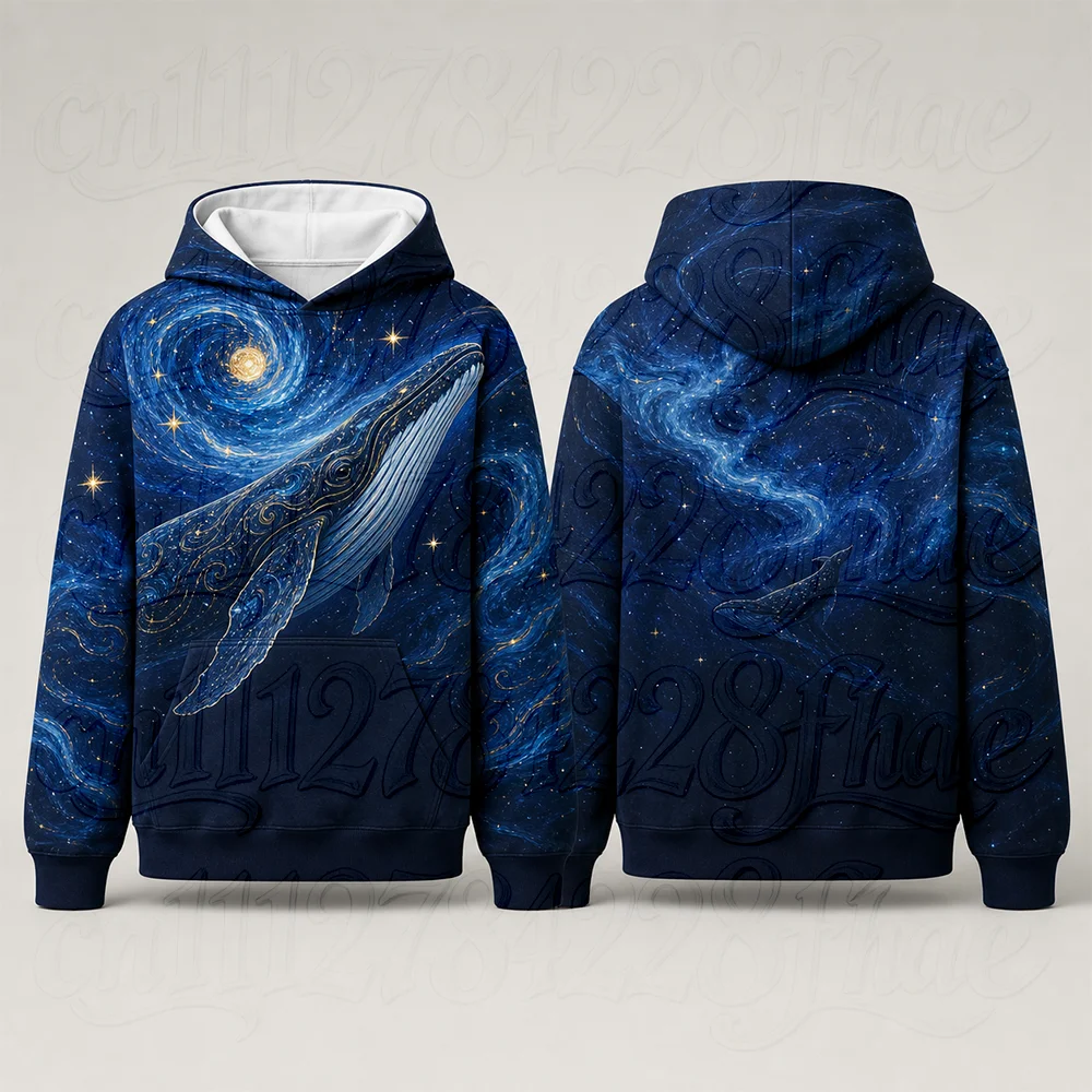 3D Starry Galaxy Ocean Whale Print Aesthetic Hoodie Parent-Child Dreamy Nature Long Sleeve Pullover Sweatshirt Harajuku Streetwe