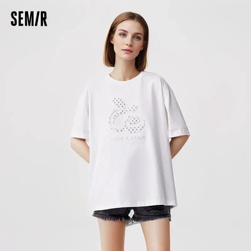 Semir 2024 Short-Sleeved T-Shirt Women Mid-Length Cool Antibacterial Summer Loose Printed Women New Style For Women