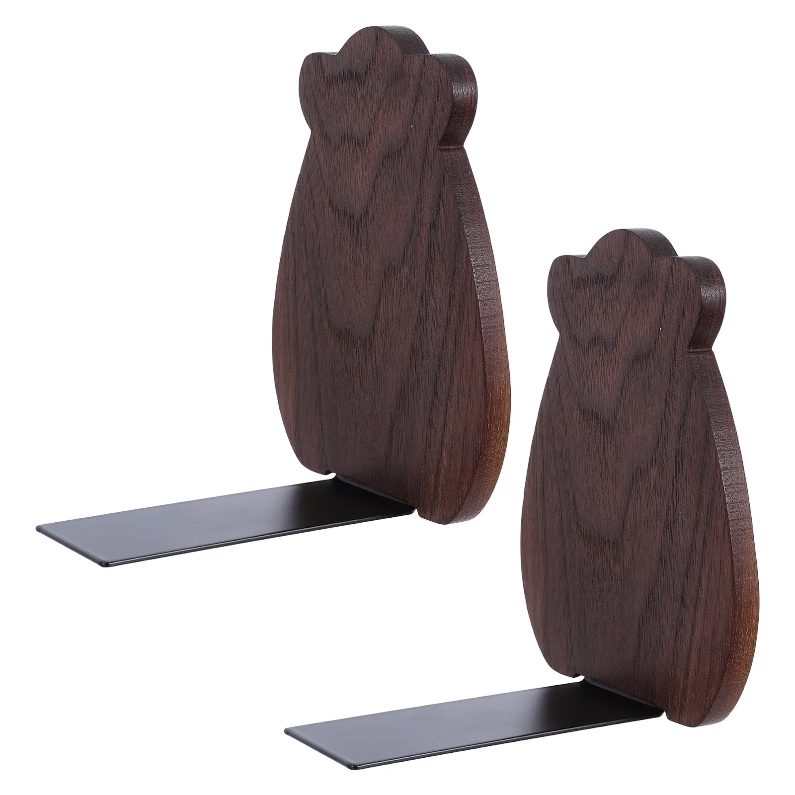 2Pcs Natural Wood Book Stoppers Bear Shaped L Shaped Non Skid Bookends for Desktop Office Home Dorm Modern Minimalist Book