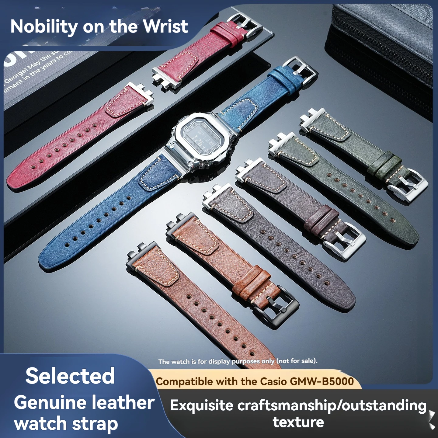 Genuine leather watchband suitable for Casio GMW-B5000 modified and upgraded stainless steel joint cowhide watch strap for men