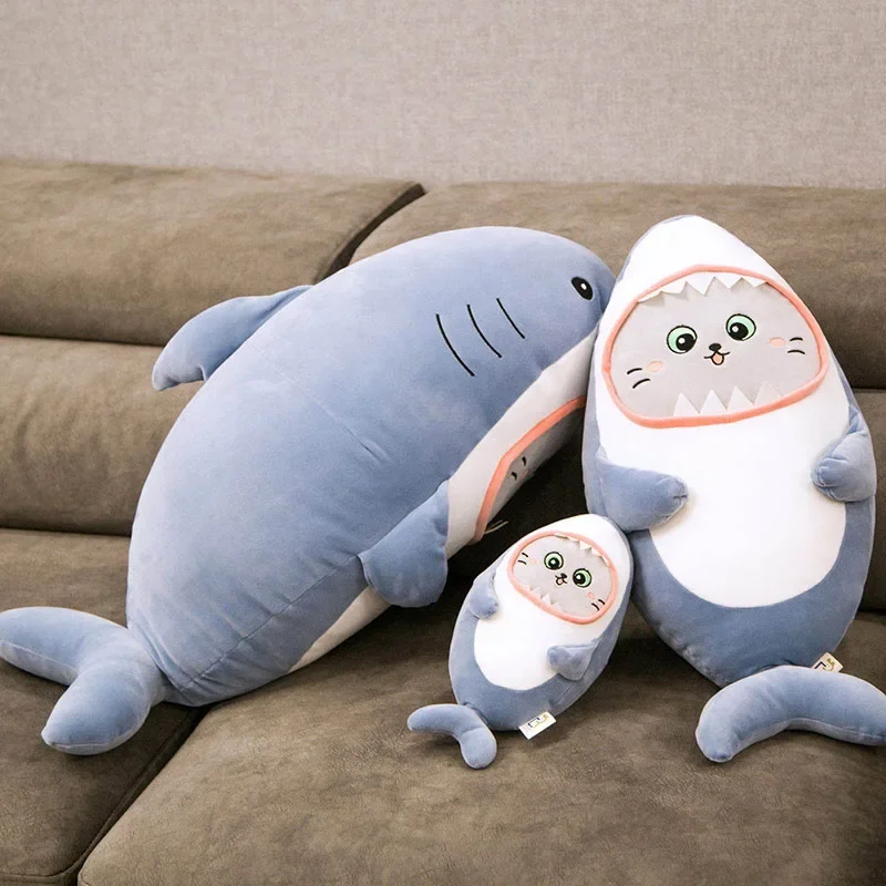 lovely shark plush bolster cat inner design indoor sleeping cushion living room decoration daily use practical birthday souvenir view 4