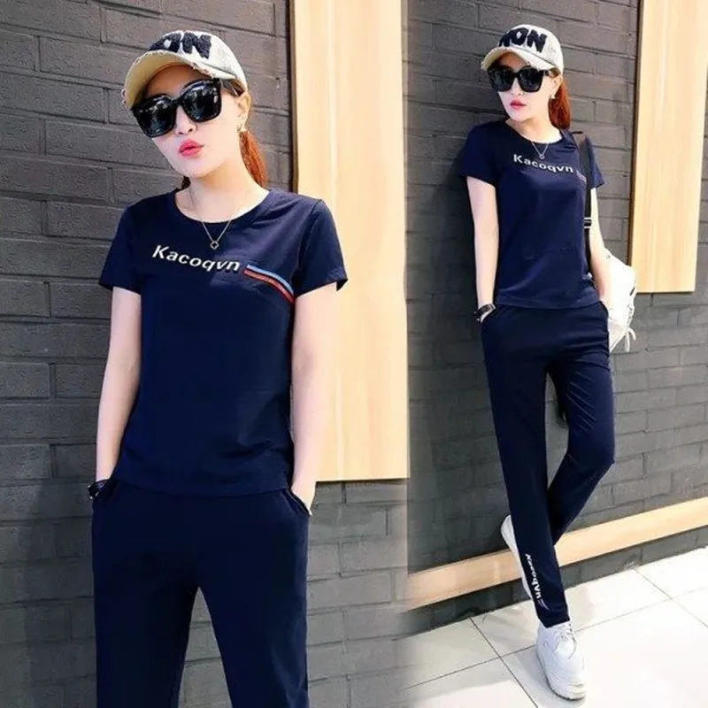 Short Sleeved Women\'s Sports Suit 2024 Spring/summer New Loose and Fashionable Slimming Sports Casual Two-piece Set