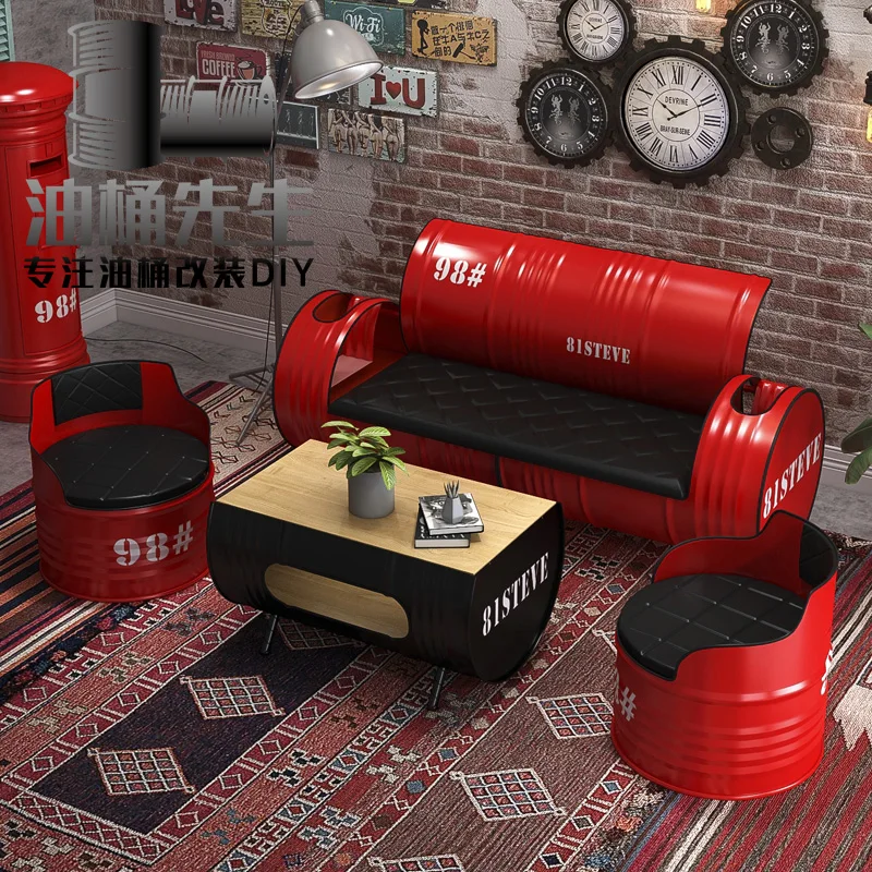 

Loft wrought iron retro industrial style bar restaurant creative gasoline barrel sofa seat negotiation reception combination
