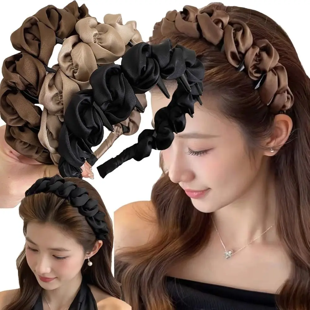 Ruched Texture Wave Headband Wavy Shape Crown-Lifting Shape Wrapping Ribbon Headband Elegant Style Anti-Slip Teeth