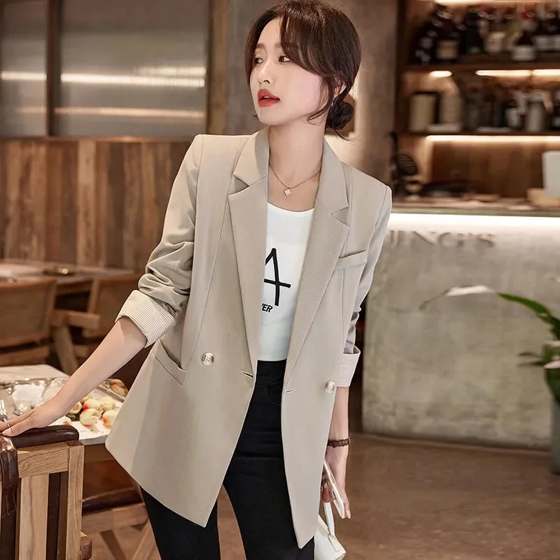 Blazer Women Spring Autumn Jacket Office Ladies Suit Notched Long Sleeve Coat Double Breasted Women Clothing New 2025
