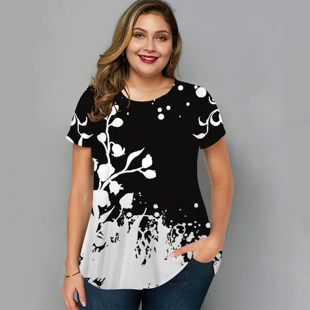 Floral t camisa para mulheres oversized y2k meninas roupas o pescoço moda manga curta blusa verão novo streetwear feminino casual topos