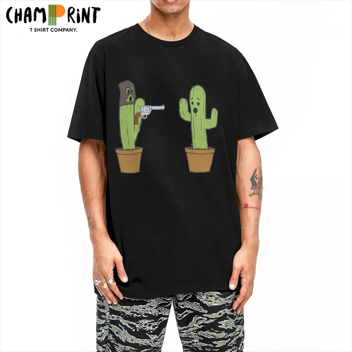 Nature Sticky Catus Cartoon Plants T-Shirt for Men Awesome Cotton Tee Shirt Crewneck Short Sleeve T Shirts Big Size Clothes