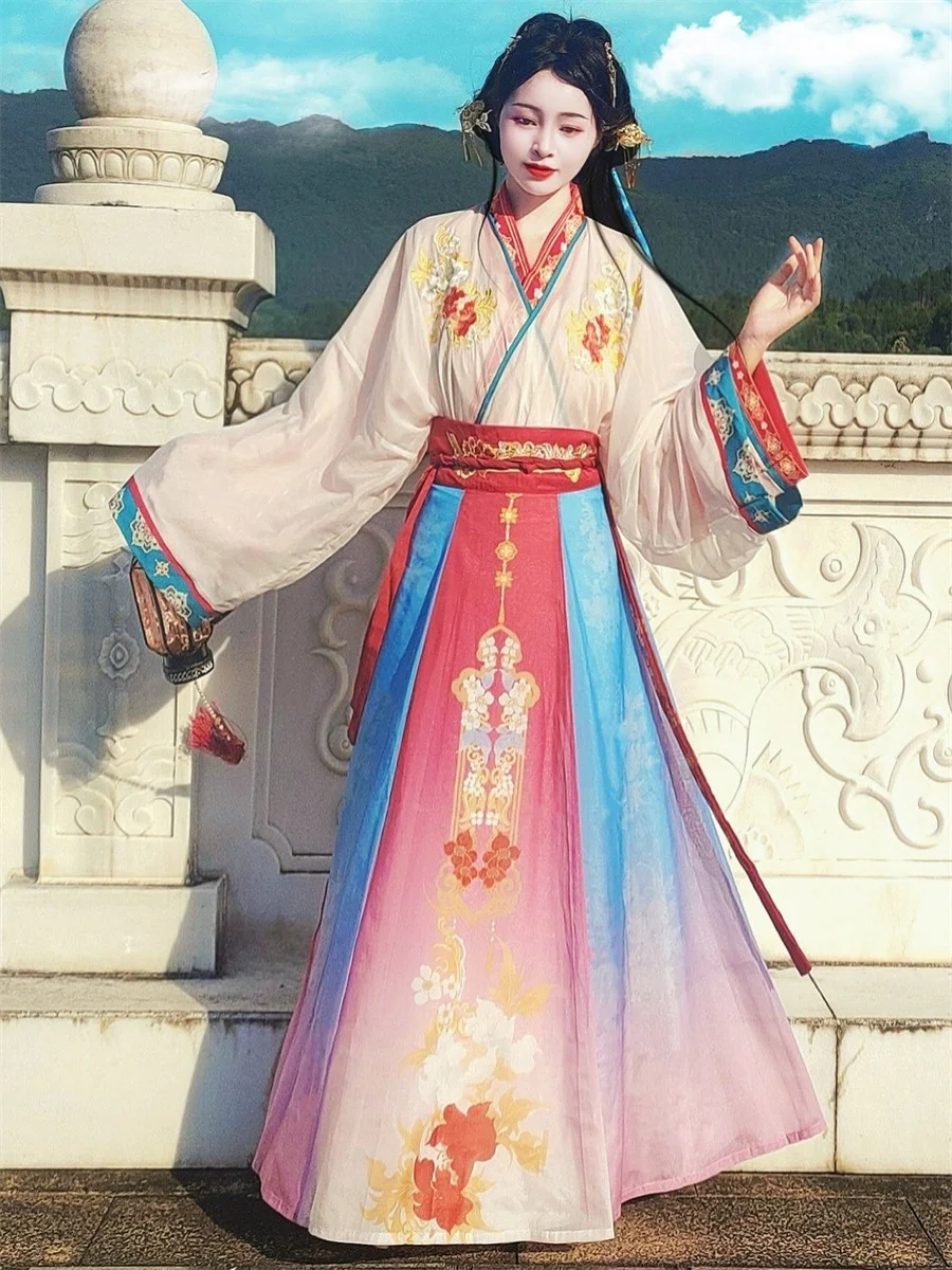 Hanfu Dress Women Chinese Ancient Traditional Hanfu Carnival Princess Cosplay Costume Stage Hanfu Blue&Red Dance Dress
