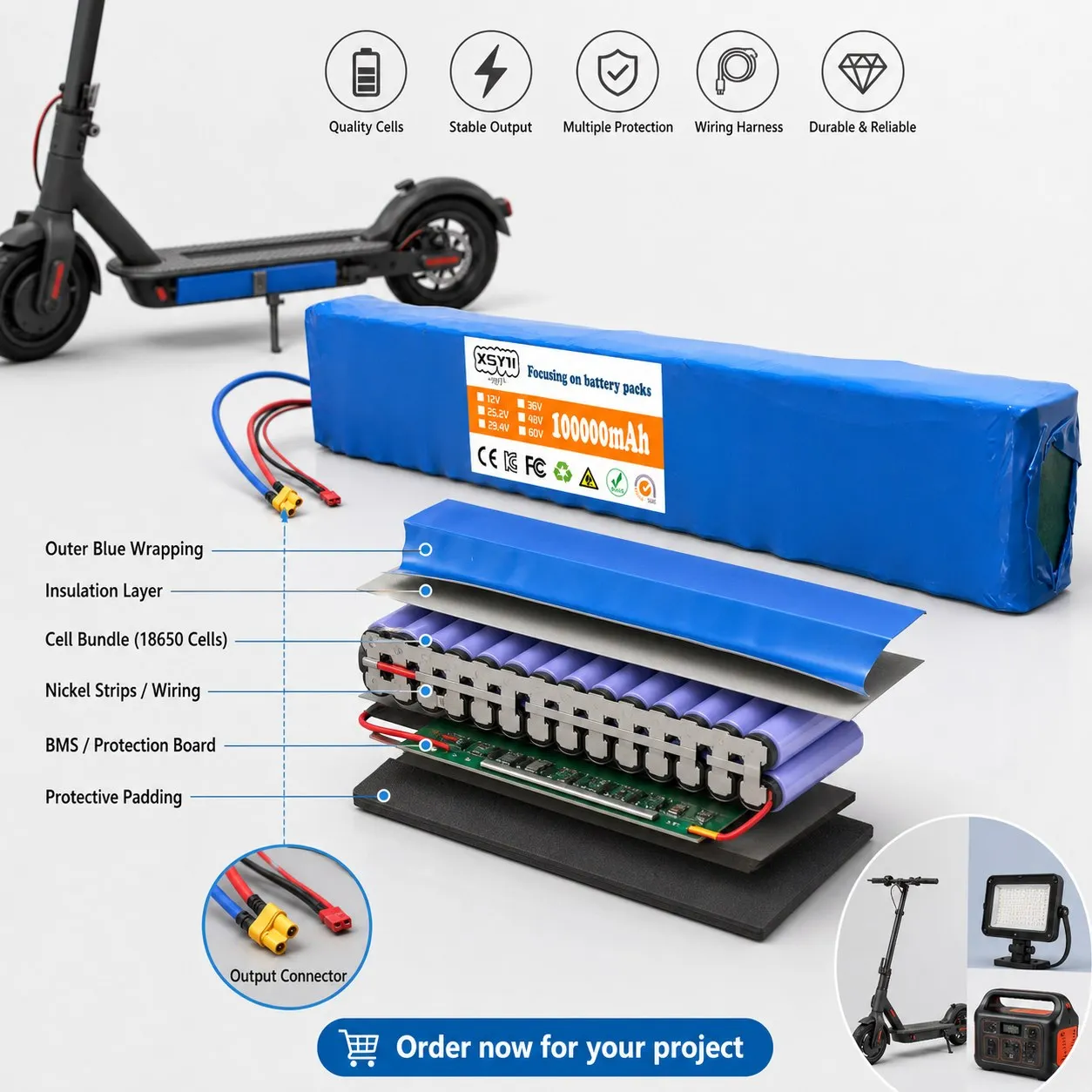 36V Li-Ion Battery Pack Replacement for E Scooter E Bike DIY Repair Multi Connector Options Connector Match Repair