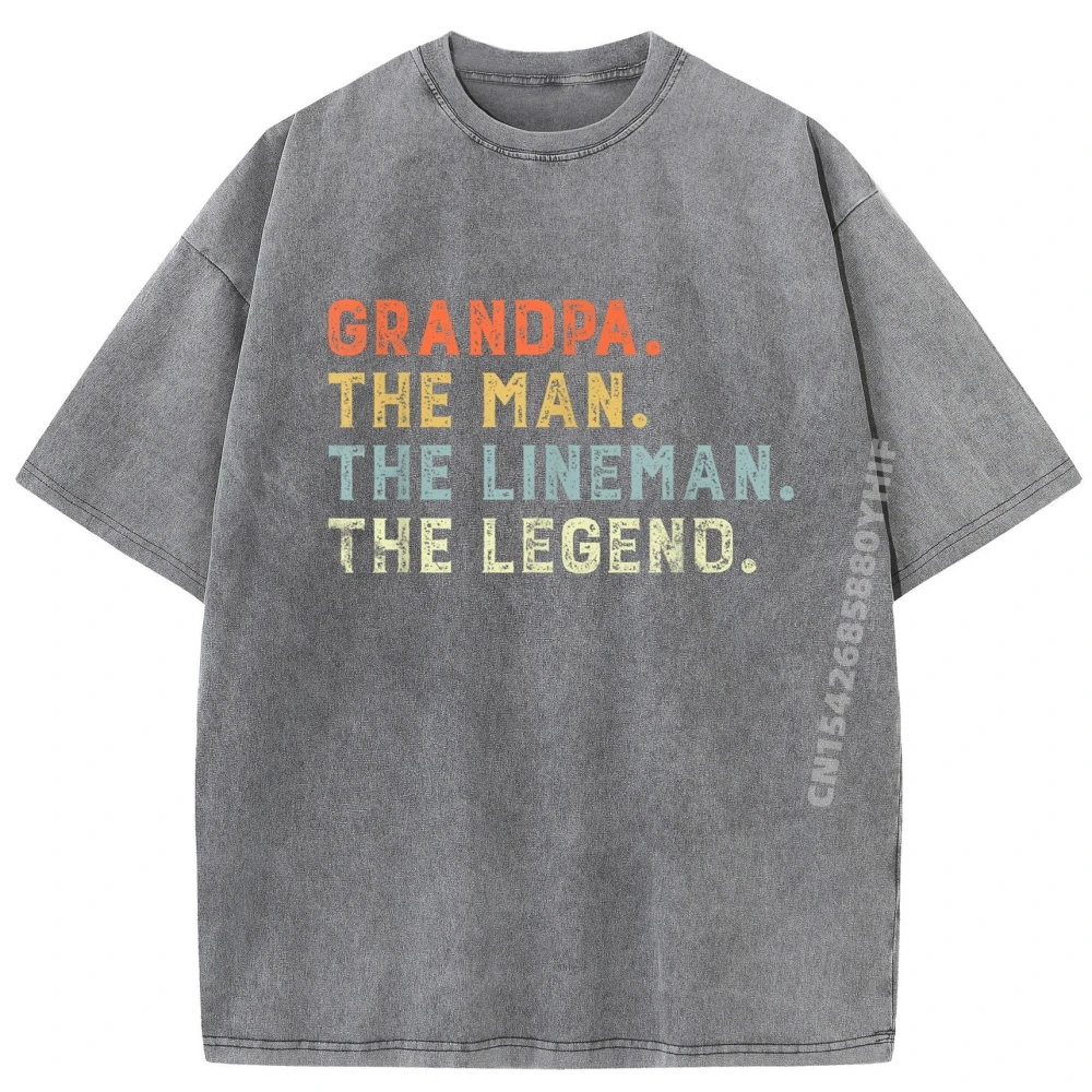 

Slogan Retro Grandpa The Man Lineman Legend Men T-shirts Women Classic Summer Short Sleeve Oversized Cotton Washed T Shirt