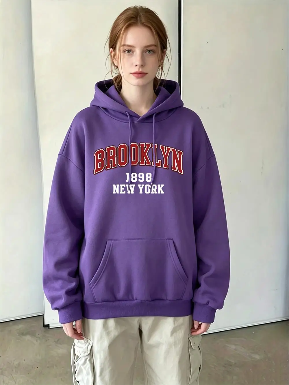 Brooklyn New York Usa Printed Women'S Hoody Comfortable Pocket Hoodie Fleece Y2K Pullovers Korean Autumn Female Streetwear