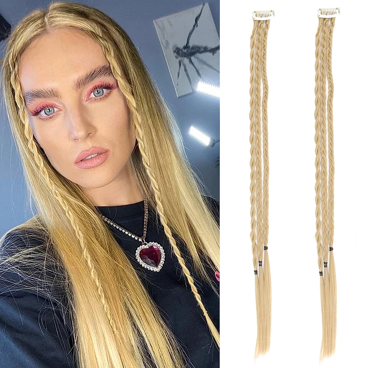 1 PCS Braids Front Side Clip in Hair Extensions Long Braided Hair Piece Natural Soft Synthetic Hair for Women Daily Wear 22 Inch