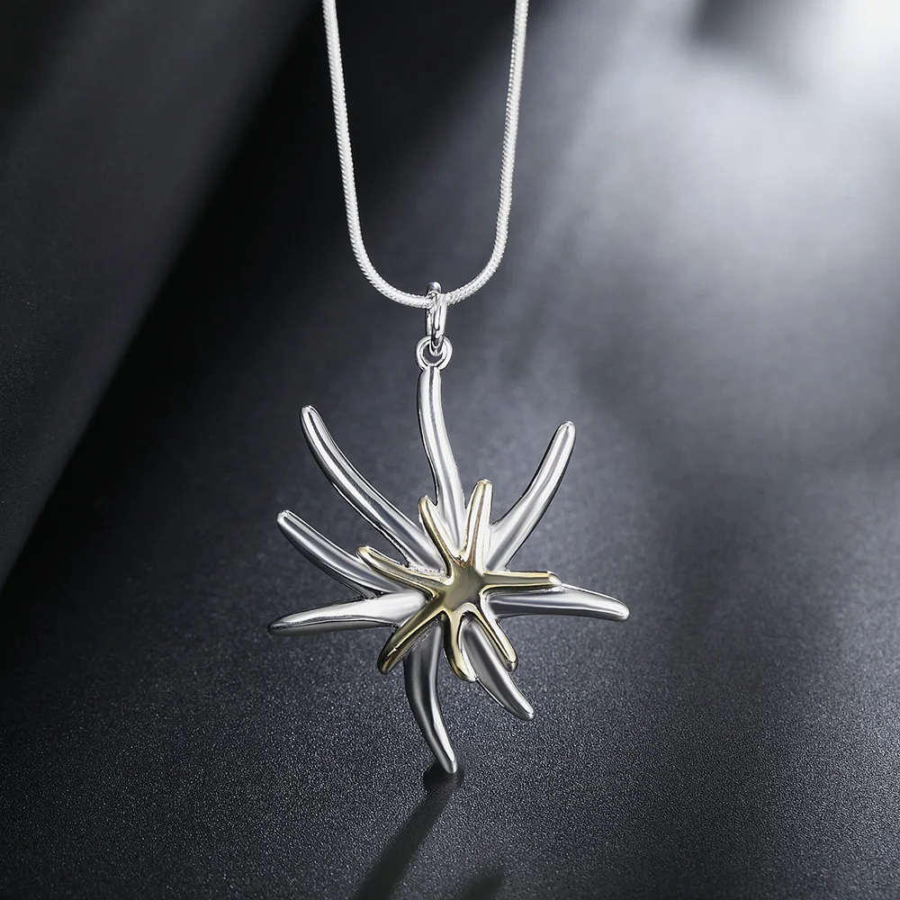 

Silver Plated European and American Gold Colored Starfish Pendant Girl's Necklace with Snake Chain Fine Chain Women's Style