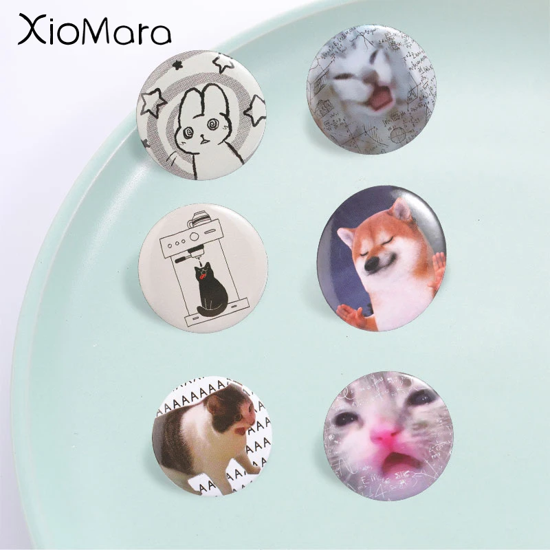 Meme Cat Badge Pin,Funny Kitten Shiba Inu Rabbit Round Badge,Fashion Accessory for Backpacks and Clothing,Gift for Animal Lovers
