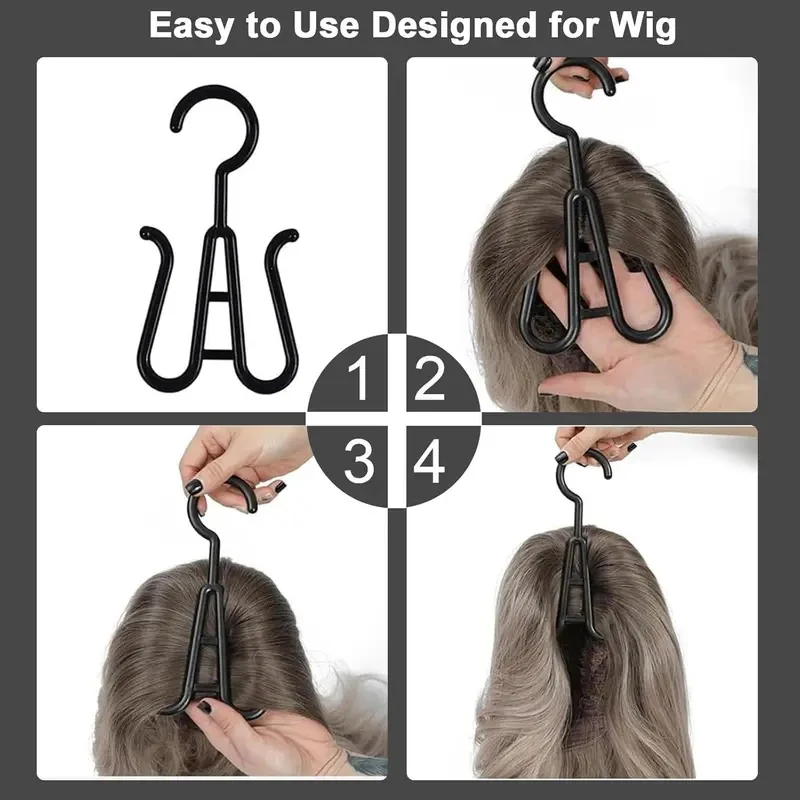 مجموعة واحدة من حقيبة تخزين الشعر المستعار مع أكياس شعر مع شماعة بلاستيكية للشعر المستعار الأسود منظم الشماعات للشعر المستعار المتعدد