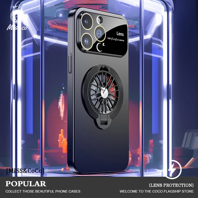 

Gyroscopic Rotating Stand Phone Case For iPhone 11 12 13 14 15 Pro Max 14 15 Plus Glass lens Magsafe Wireless Charge Hard Covers