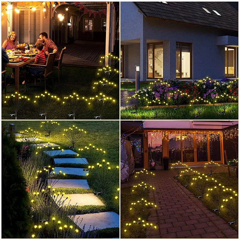 Solar LED Lights para Jardim, Iluminação exterior, Impermeável, Lâmpada Solar Externa, Decorações de Varanda, Firefly Lights, Lawn Lamp