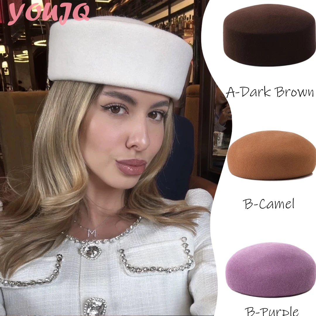 

French 100% Wool Felt Autumn Winter Blocked Beret Women Elegant Bread Pumpkin Berets Men Ladies Wedding Painter Pillbox Hat
