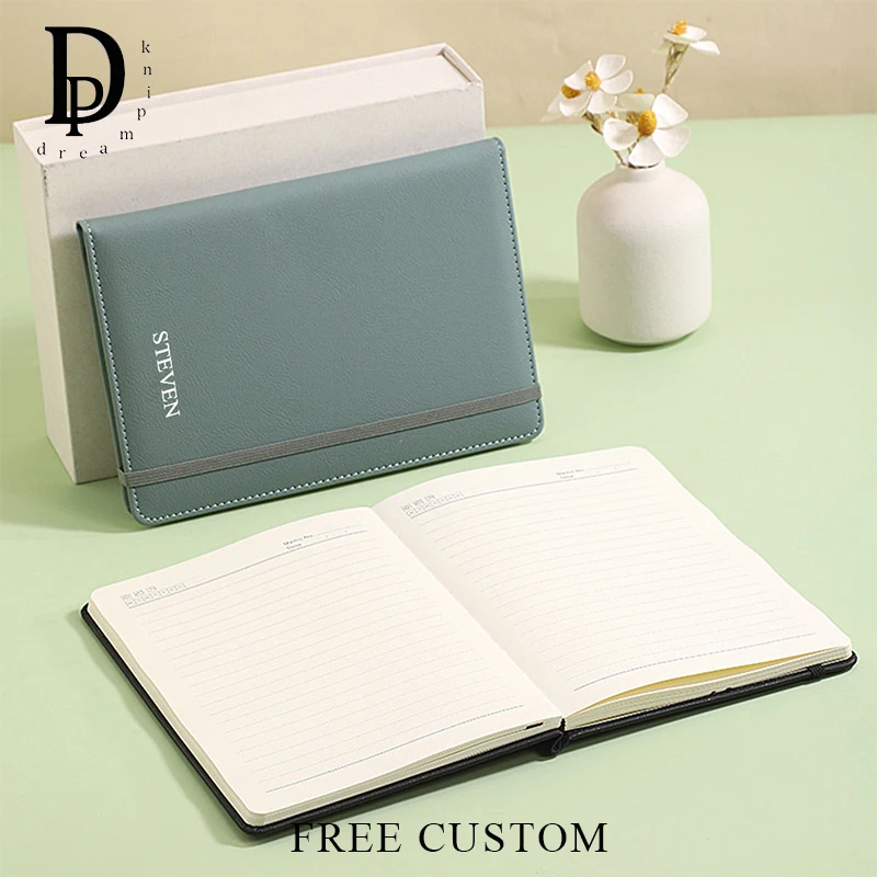 Business PU Leather Cover Notebook Engrave Letters Office Student A5 Note Book With Strap Custom Company Logo Wholeasle Diary