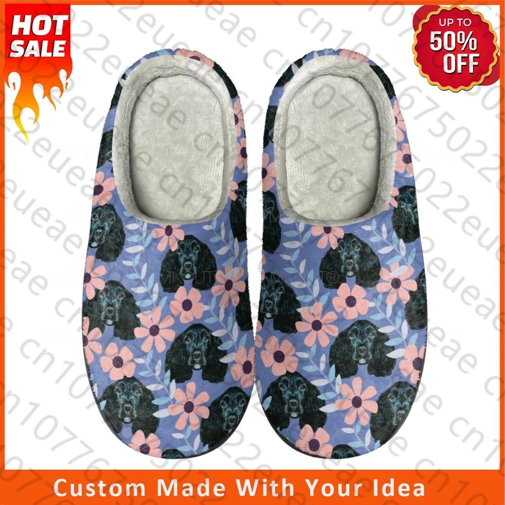 Cute Dog Flowers And Plants Print  Home Cotton Custom Slippers Mens Womens Sandals Plush Casual Keep Warm Shoes Thermal Slippe