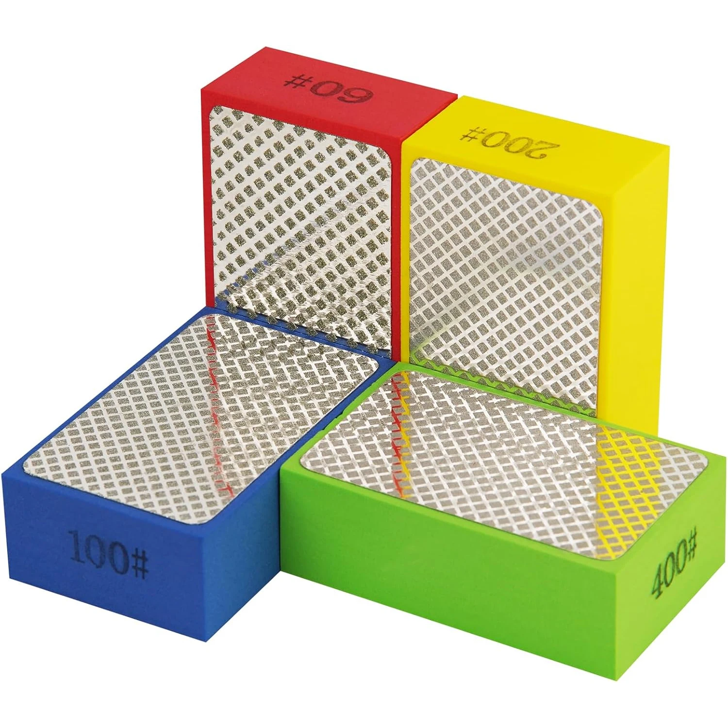 

Алмазные шлифовальные подушечки, 4 шт., зернистость 60, 100, 200 400, влажная и сухая плитка, стекло, дерево, металл, полировка, шлифовальные блоки, круглые края, отделка