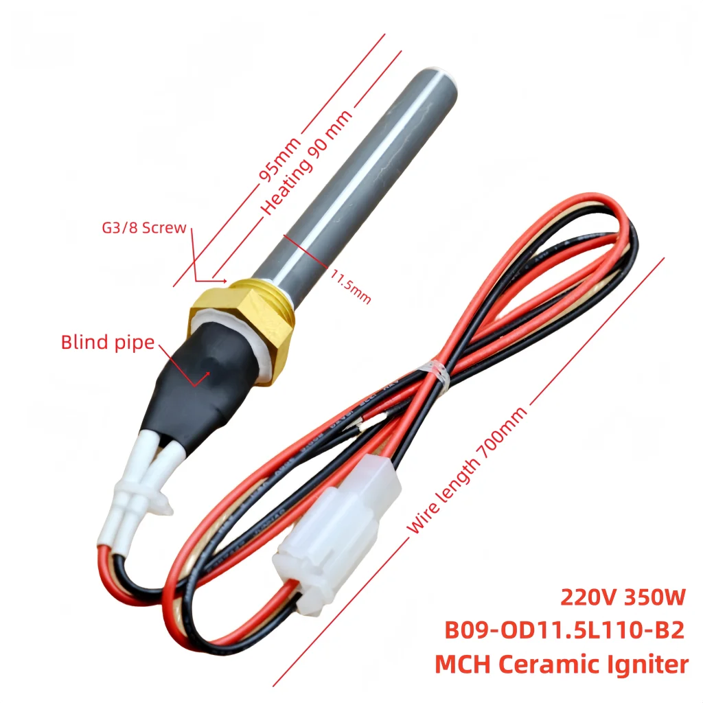 Igniter cerâmico para fogão a pellets, Igniter de churrasco, haste de ignição, ignição rápida, segurança e economia de energia, parafuso G3/8, 220V, 350W