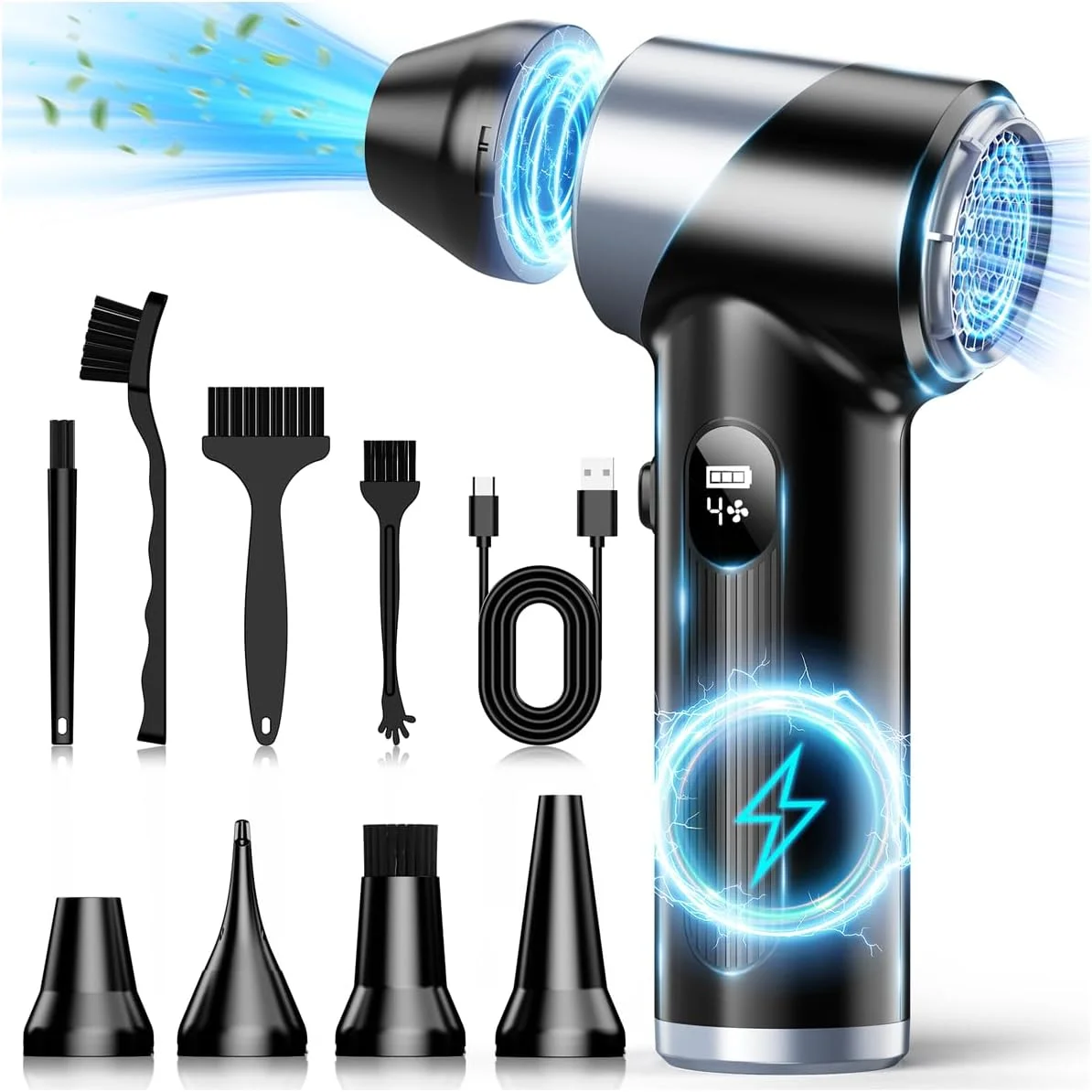 

Cordless Air Blower with LED Light, 310,000RPM Turbo Motor, 4 Gears for Computer Keyboard Car Cleaning