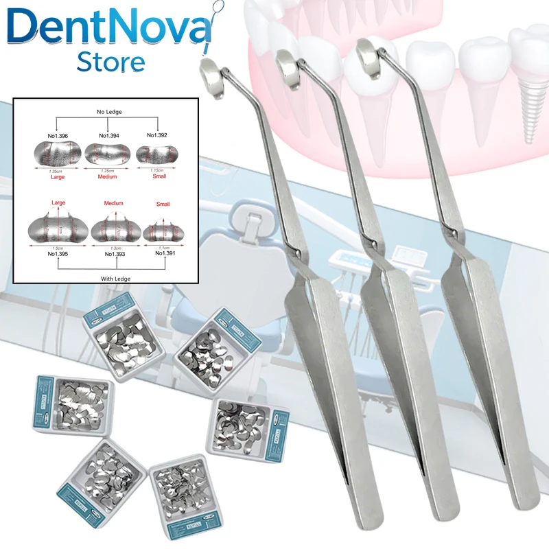 

6set Sectional Matrix Bands Kit Metal Rings Contoured Matrices for Dental Restoration