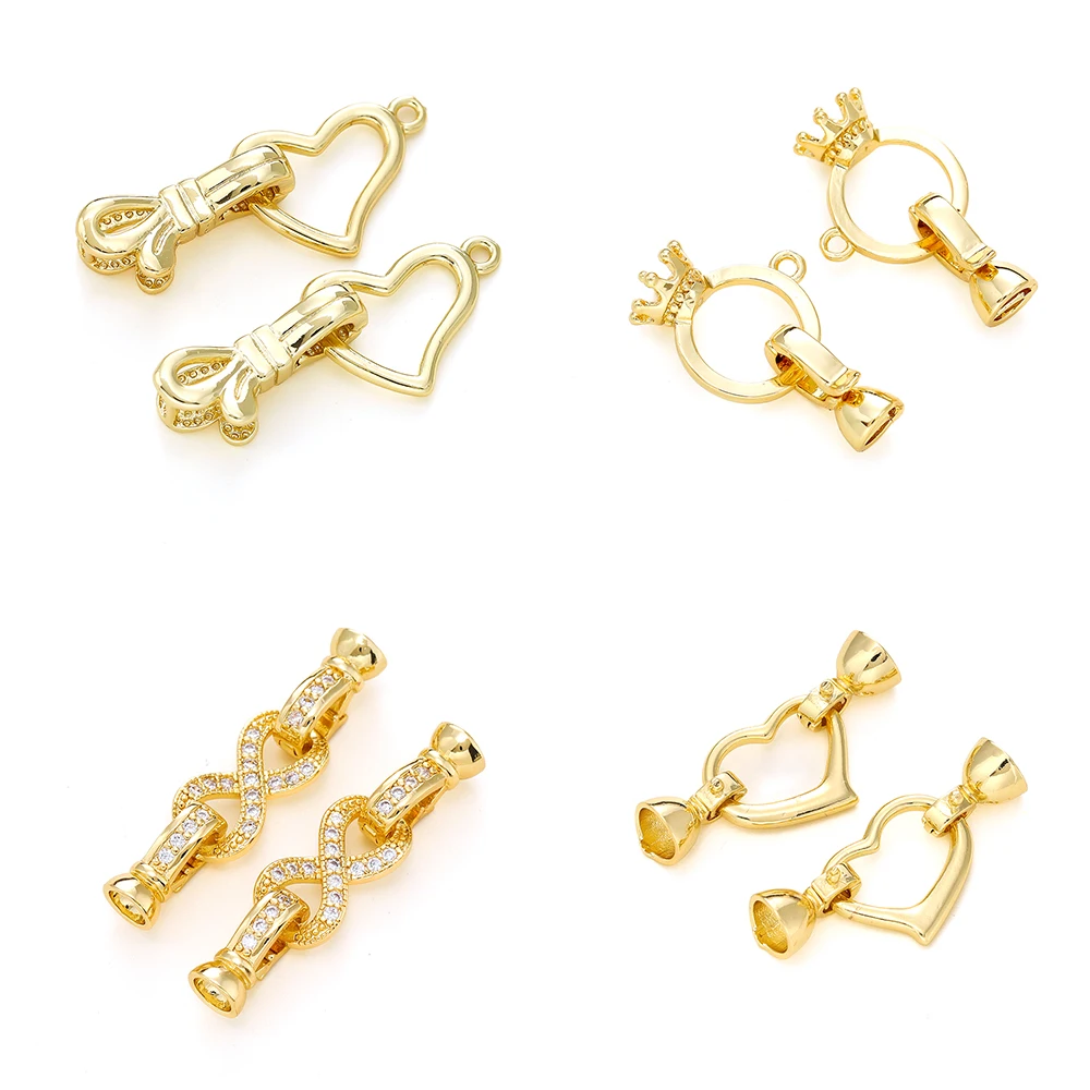 

2/4pcs 14/18K Gold Plated Brass Metal Decorative Connector Fastener Pearls Clasps for Handmade DIY Jewelry Making Accessories