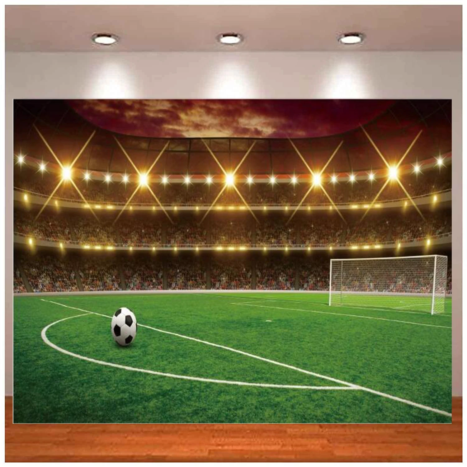 

Football Stadium Photography Backdrop Sports Game Sports Birthday Party Background Green Glass Football Field Spotlight Lights