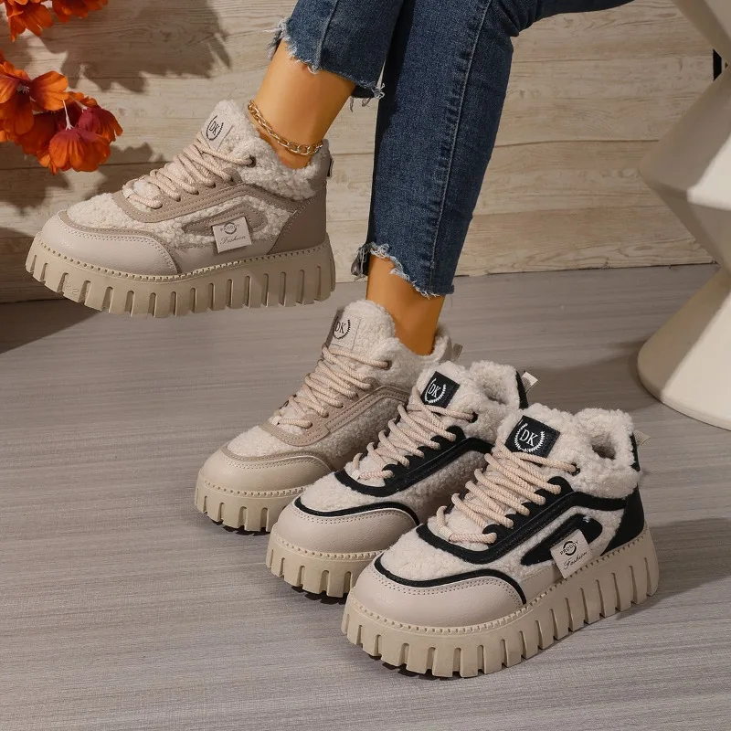 

2025 Autumn Winter Women'S Plush Cotton Outdoor Sports Lined Thickened Warm Snow Boots Comfortable Thick Sole