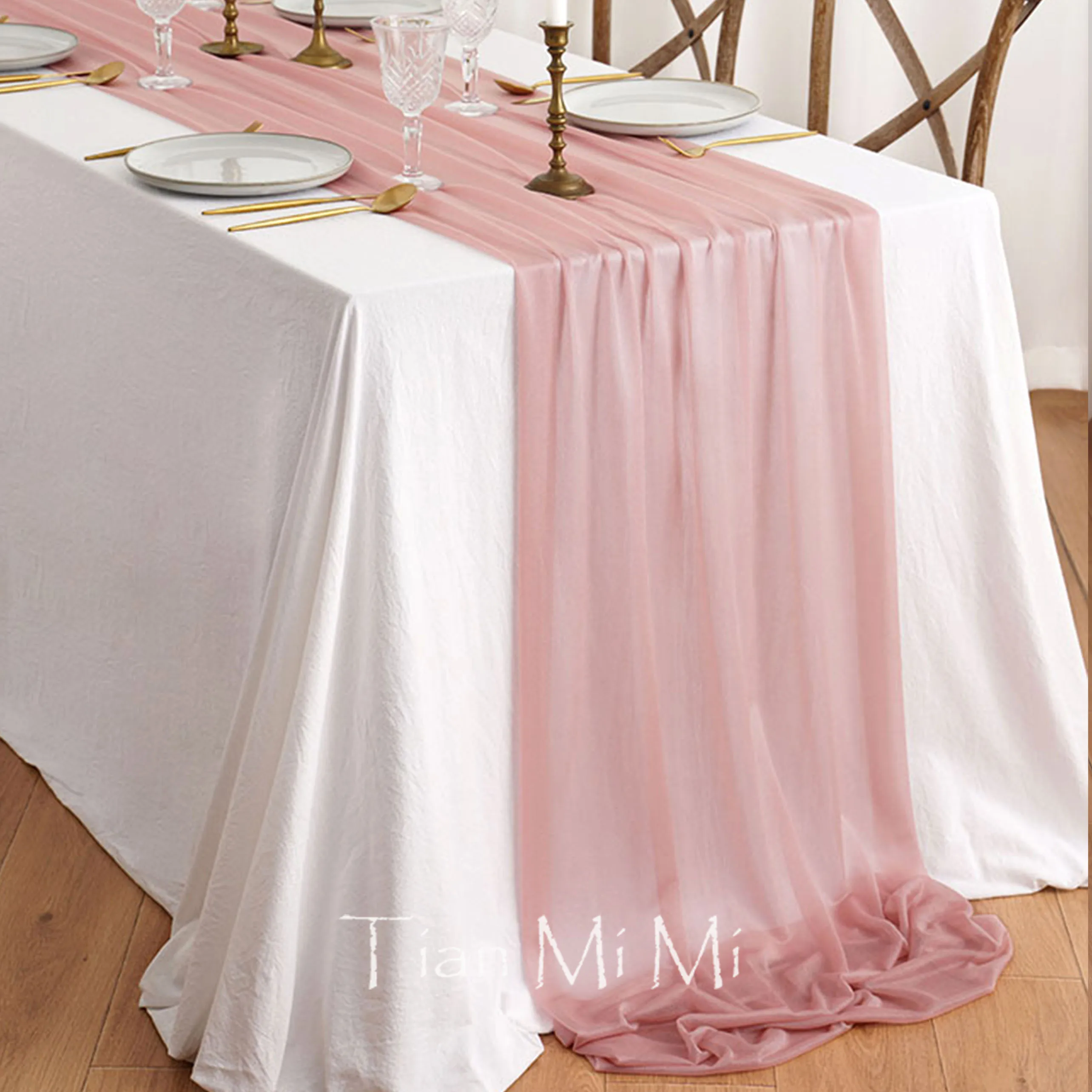 

Graceful Table Runner Luxury Dusty Blush Pink Sheer for Wedding Rustic Princess Party Bridal Shower Birthday Christmas Decor