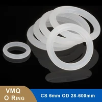 Junta de anillo de silicona blanca CS, 6mm OD, 28-600mm, grado alimenticio, VMQ, forma redonda O, aislamiento impermeable, arandela de sellado de goma