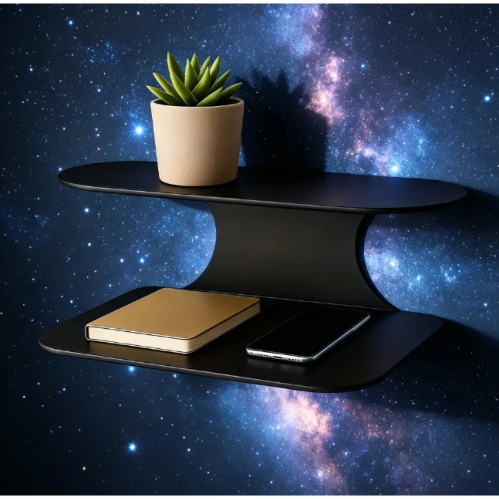 

Two-Tier Wall Mounted Floating Nightstand Space Saving Bedside Storage Shelf for Home Bedroom