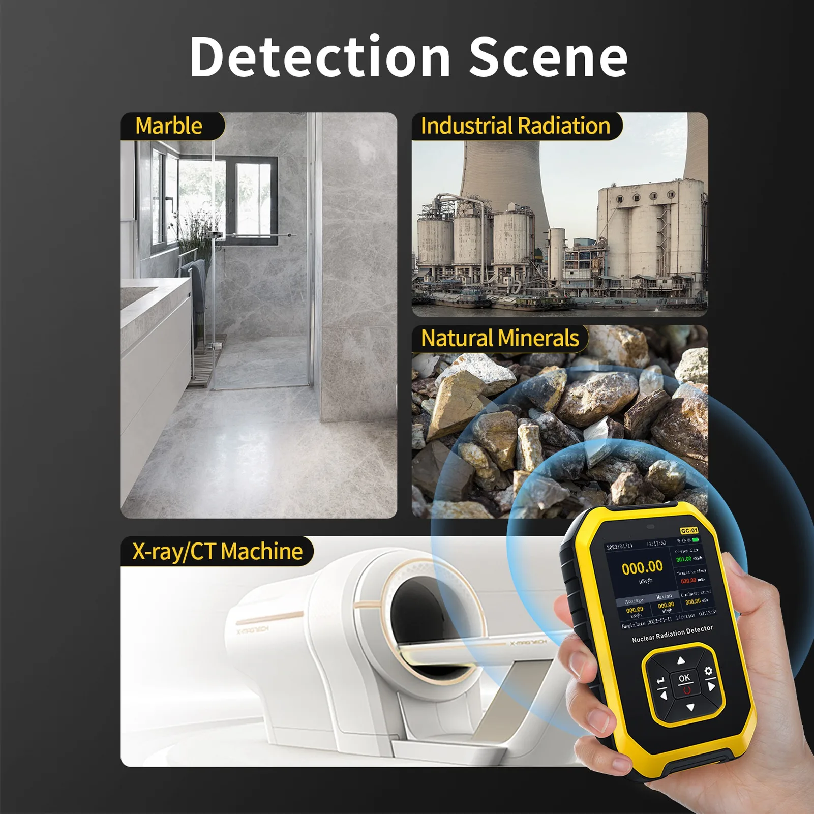 Radio Active Dosimeter Compact Nuclear Radiation Detector β γ X Ray Sensitive 3 Alarming Modes with USB Cable for Metal for CT