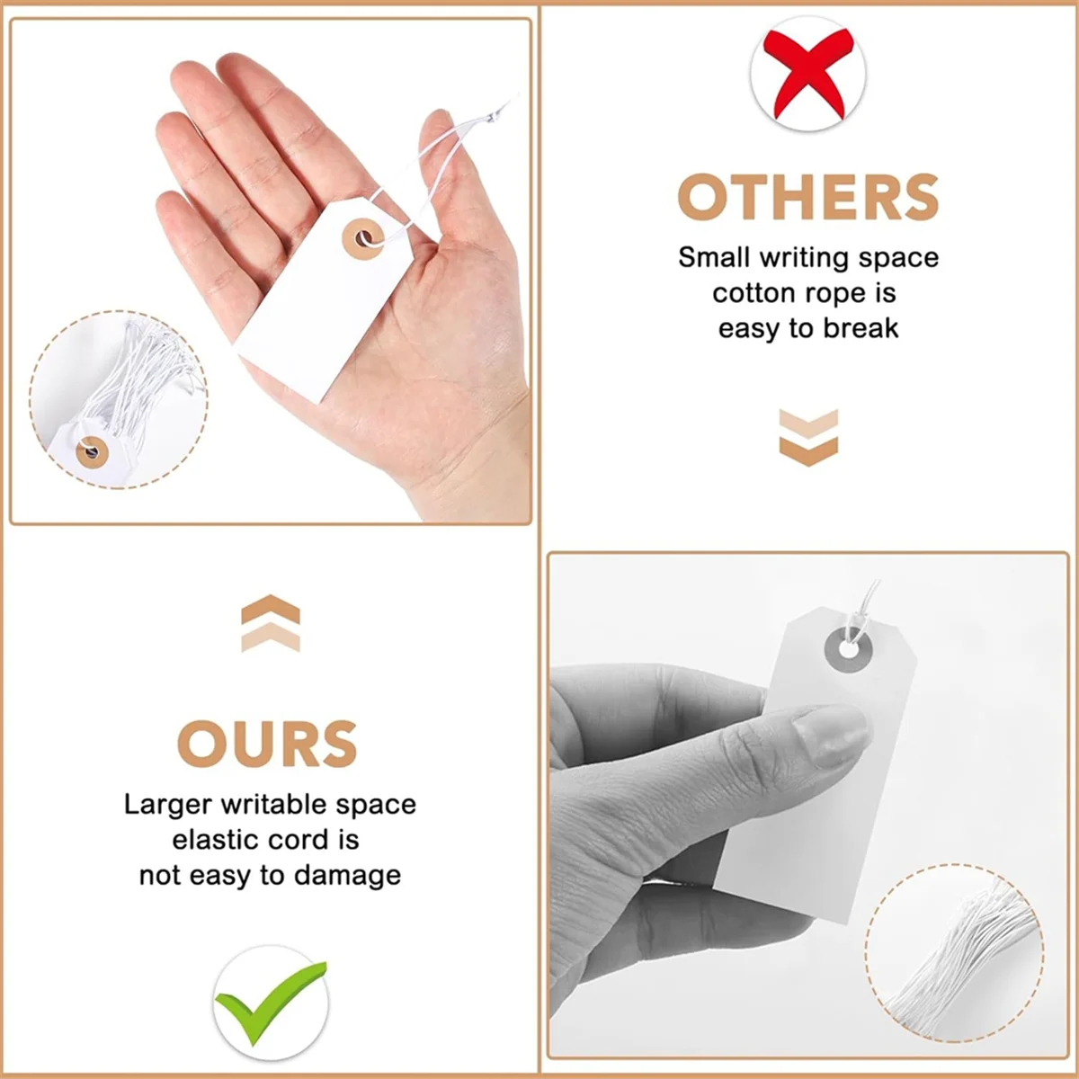 100 Pack Blank Tags with Elastic String Marking Hang Tags Attached Reinforced Hole Writable Blank Tags 2.75x1.37Inch TQ