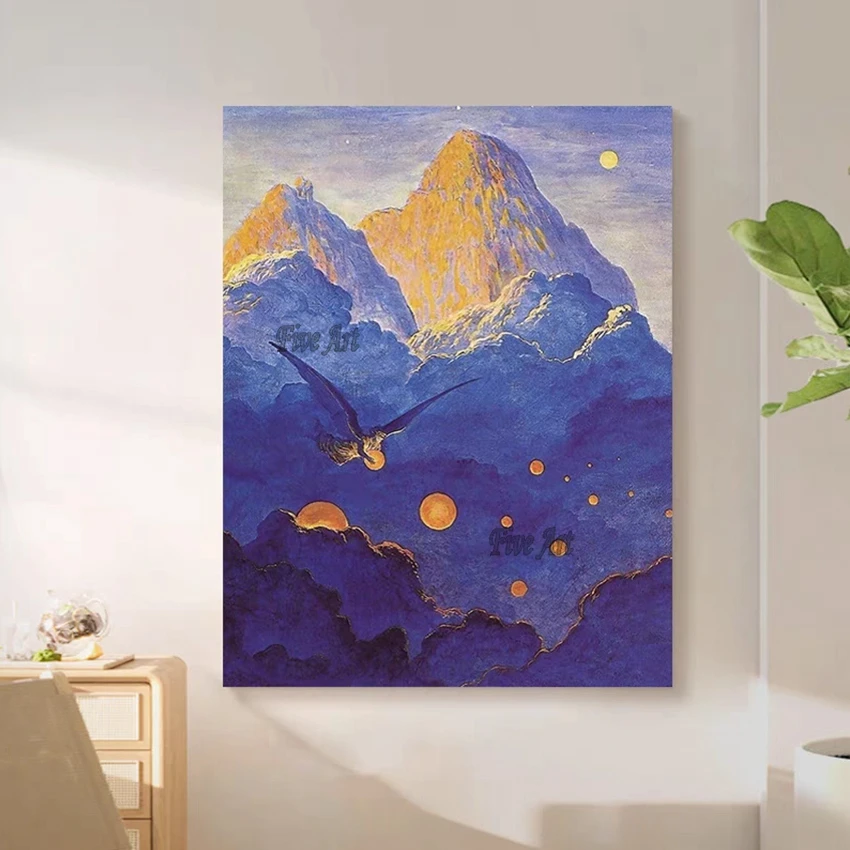 Mountain Beautiful Scenery Oil Painting On Canvas, Modern Art Designs, High Quality, Wall Picture For Restaurant, No Framed