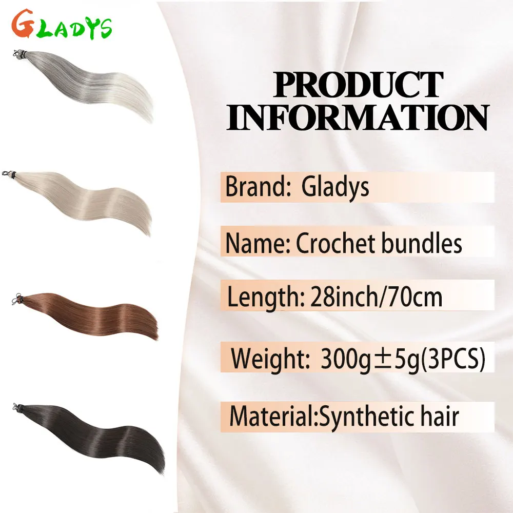 Straight Synthetic Braiding Hair White Color Crochet Hair Extension 3Pcs/lot 28Inch Straight Crochet Braid Hair Bundle For Women