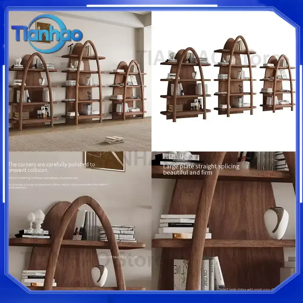 Solid Black Walnut Bookshelf Storage Shelf for Home Office Modern Minimalist Grid Floor Standing Bookcase
