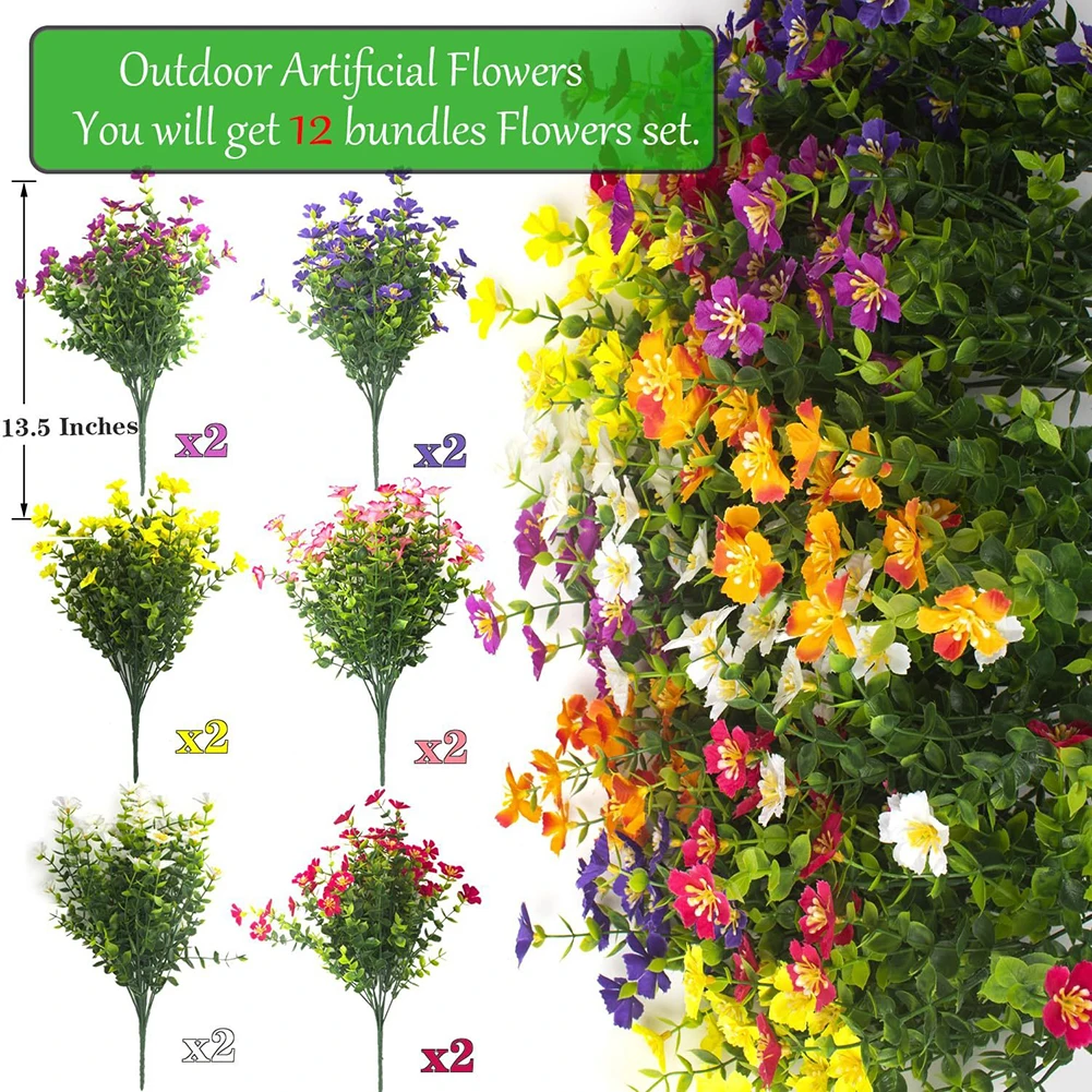 12 Stem Realistic Artificial Flowers for Outdoor Use in Patio Table Centerpieces Garden Borders and Porch Pots