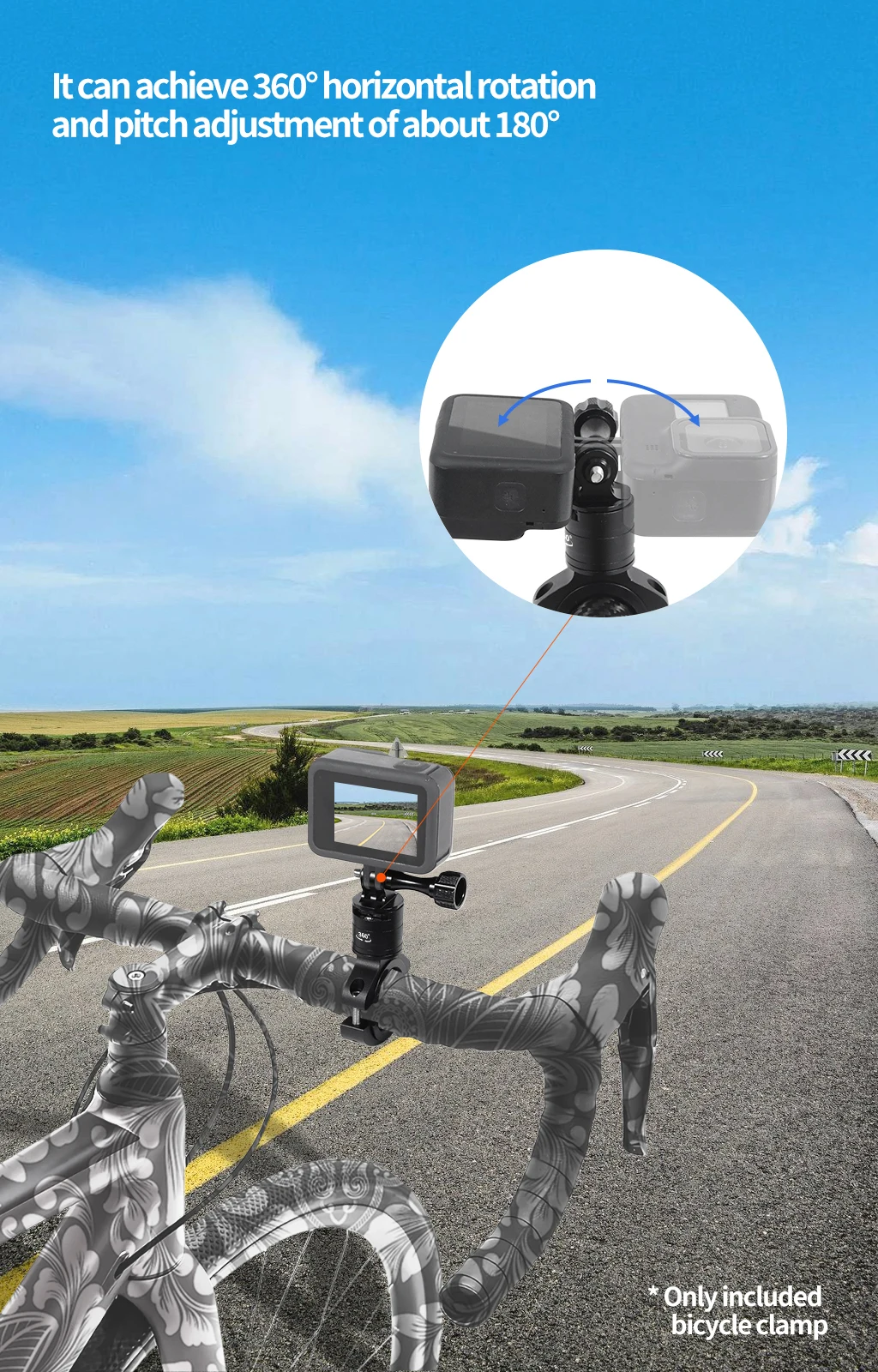360 drehbarer Fahrrad kamera halter Schnell verschluss Split Mount Lenker klemme Motorrad halterung für Gopro Hero 13 12 11 Dji Action 4 – Detail 8