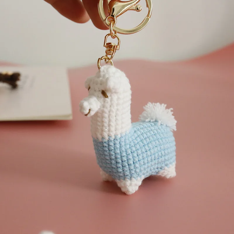 

Cute Crochet Keychains Knitting Alpaca Doll Keychain For Bag Pendant Handmake Weaved Alpaca Funny Knitted Keyrings Wholesale