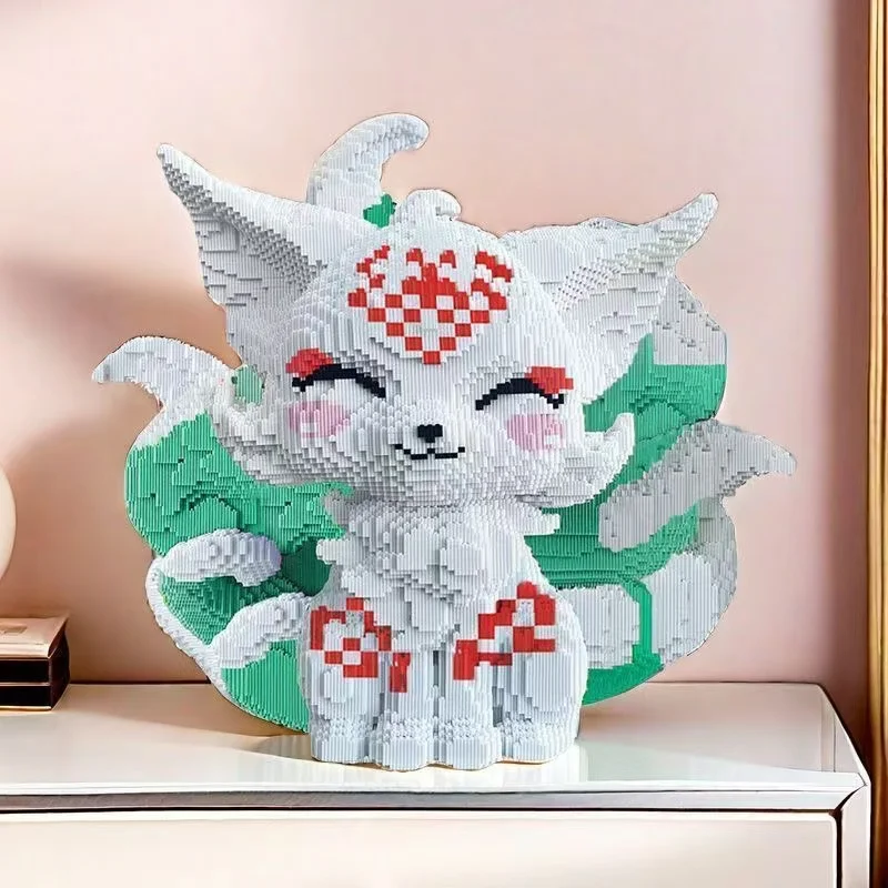 5682-Piece Green Nine-Tailed Fox Building Block Set, Party Games, Office and Home Decoration, DIY Handmade Kit, Creative Assembly Toys