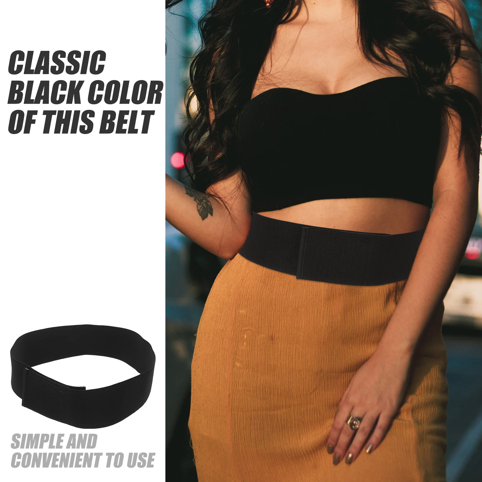 حزام خصر مرن أسود قابل للتعديل، قميص قصير للنساء، إكسسوارات علوية للسترات #1