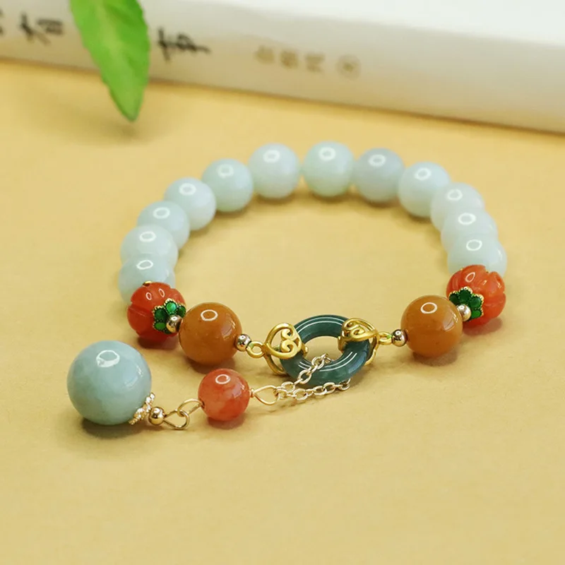 Natural jadeite bracelet blue water safety ring bracelet retro jewelry
