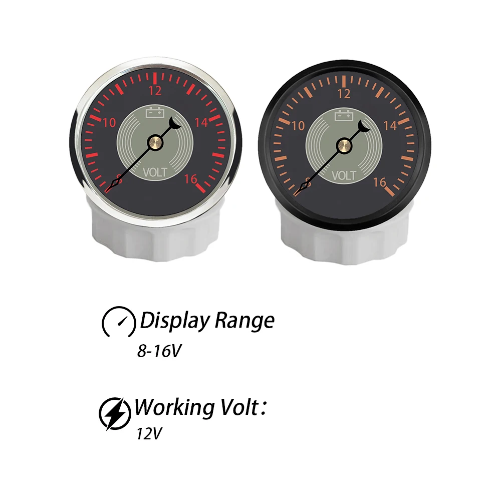 ELING 52mm Classical Style Voltmeter 8-16V Volt Gauge Meter with Red Yellow Backlight Universal for Car Limousine Boats