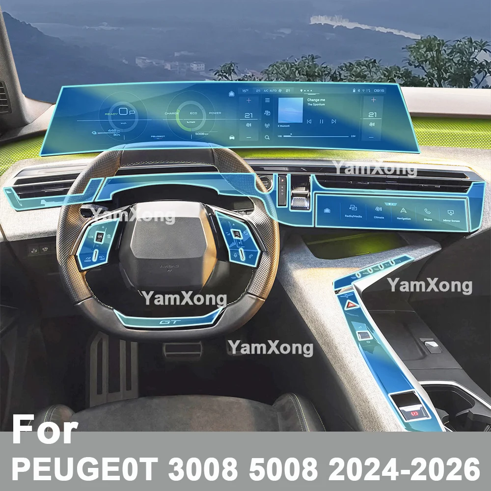 For PEUGE0T 3008 5008 2024-2026 Anti Scratch Self Healing Dashboard Screen Center Console Protector Film Car Interior Mod Parts