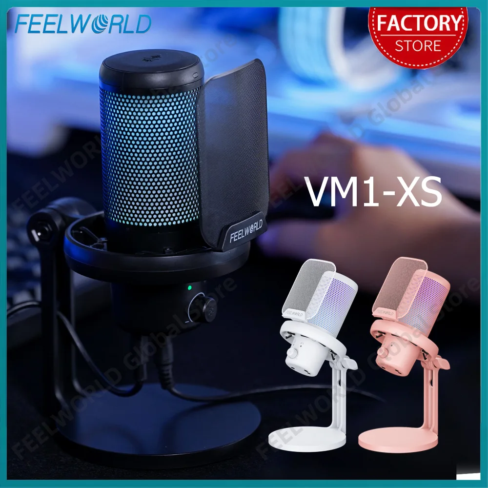 FEELWORLD VM1-XS PC para juegos micrófono USB condensador con cancelación de ruido silencioso para Gamer Podcast transmisión grabación Chat