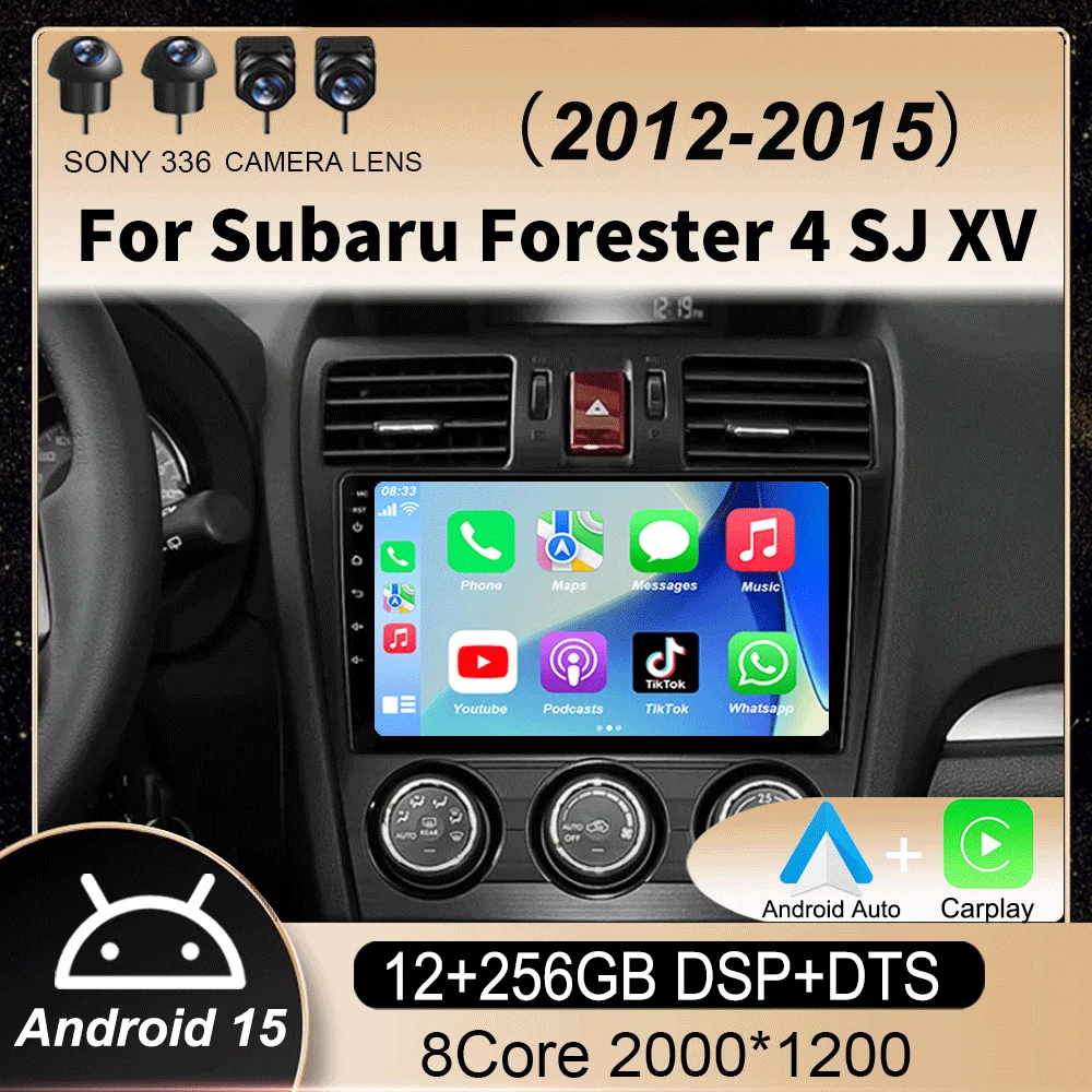 

Видеоплеер Android 15, автомобильное стерео радио для Subaru Forester 4 SJ XV 2012-2015, 4G, мультимедийная навигация, GPS, камера Carplay 360